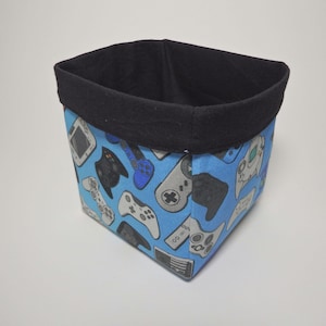 Gaming Fabric Storage Basket Box Gift Hamper Organising Material 12cm Small Blue Controllers Desk Tidy Pot Cover Collapsible