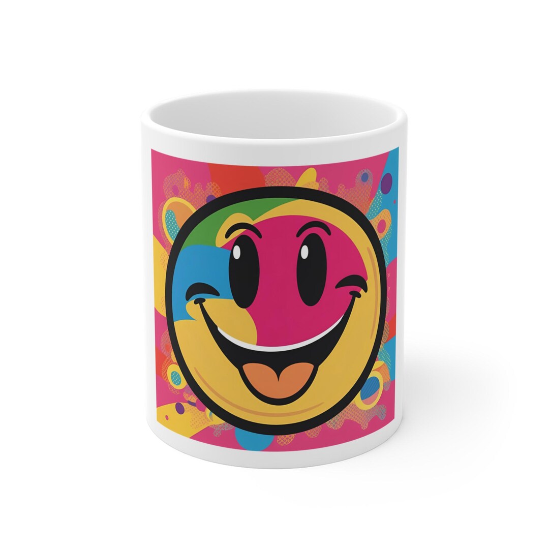 90s Rave Smiley Face Mug | Colorful Funny Coffee Cup | Retro Gift ...