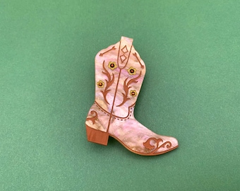 Cowboy Boot Brooch. Western Boot. Acrylic With Gold Sparkles Boot. Cowgirl. Wild West. Country. Decorative Boots. Rodeo. Brown/Gold