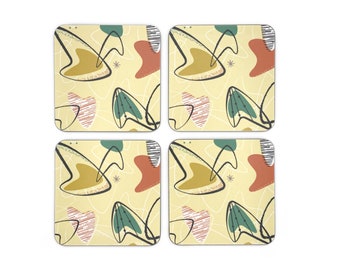 Mid-Century Modern Coasters: Atomic Boomerang Pattern, Set of 4