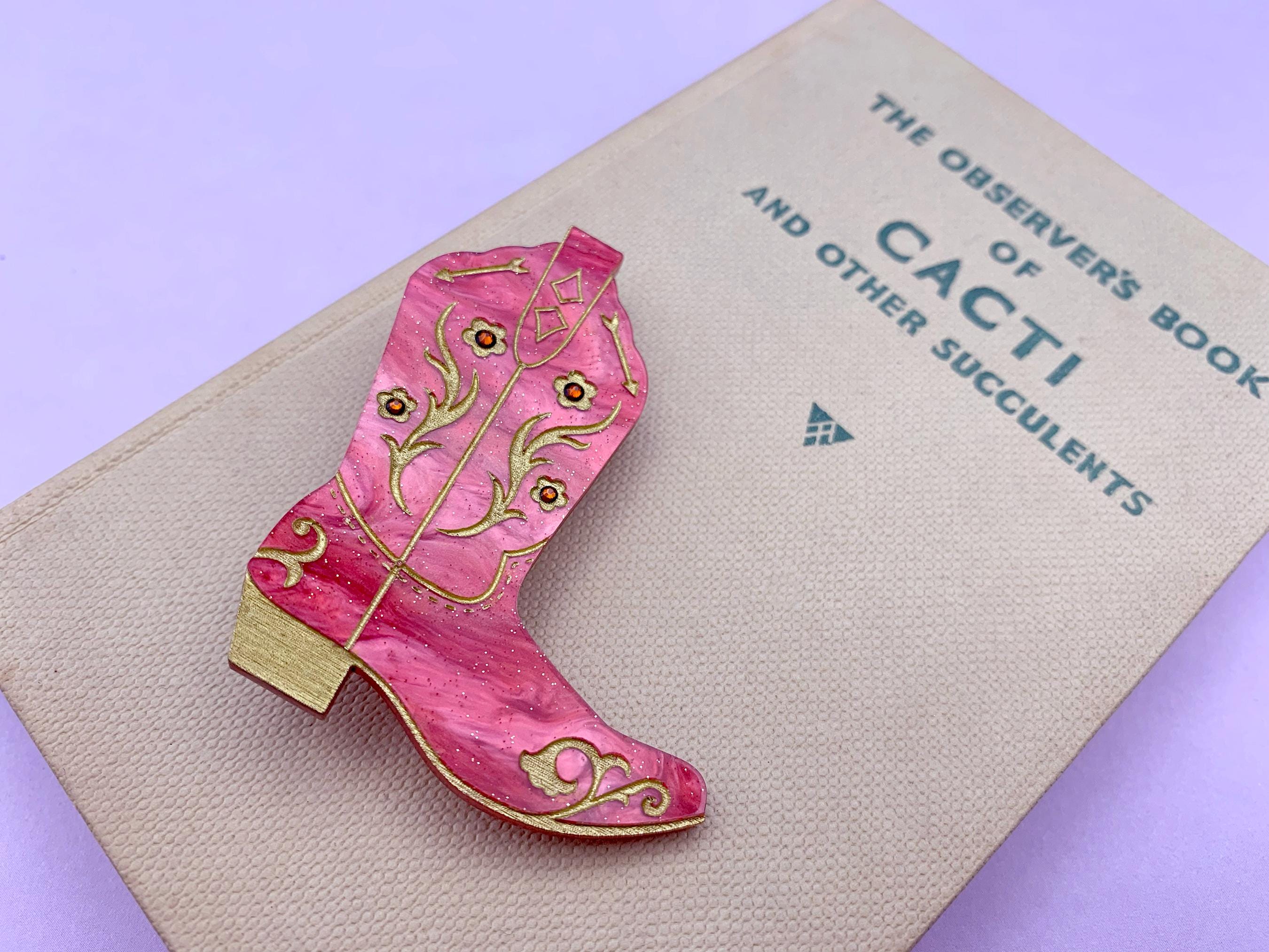 Broche émaillée bottes de cow-boy rose