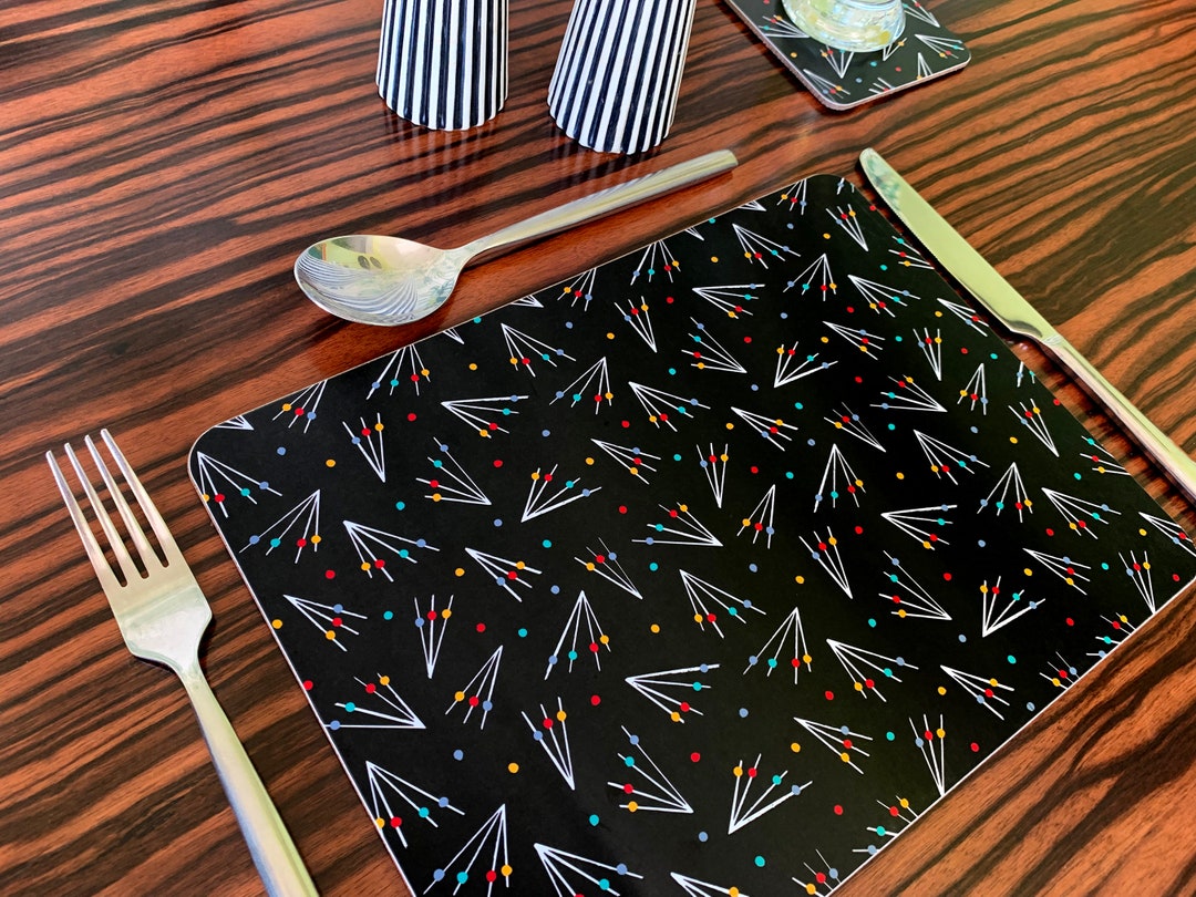 SET OF 4 Melamine High Quality Placemats Midcentury Modern Table Mats Black Mats Atomic MCM