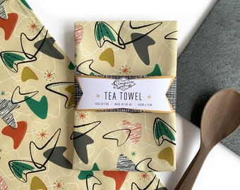 Mid-Century Modern Cotton Tea Towel: Atomic Boomerang Pattern