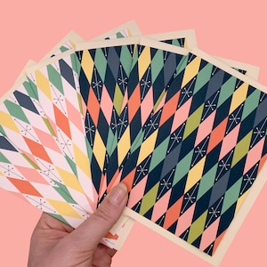 Set of 6 Notecards. Mid-Century Inspired Cards. 1950s Style Diamond Pattern Cards. MCM. A6. Any Occasion Cards. Six Notecards - 2 Designs.