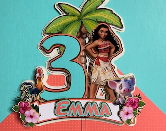 Topo de bolo Moana, decoração de festa Moana, decorações de festa, toppers de bolo personalizados, Fiesta de Moana, decorações de festa Moana