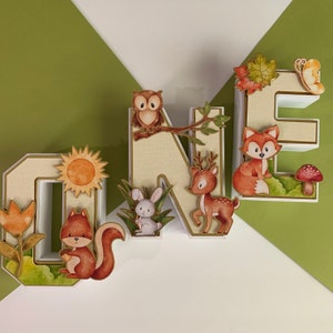 Décorations de fête, Lettres 3D des bois, Fête d'anniversaire des bois, Lettres 3D personnalisées, Décoration d'anniversaire, Décoration sur le thème des animaux de la forêt