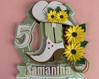 Party Decorations, Boots and Sunflowers, Personalized Cake Topper, Cowboy Boots and Sunflower Cake Topper, Sunflower Cake Topper,