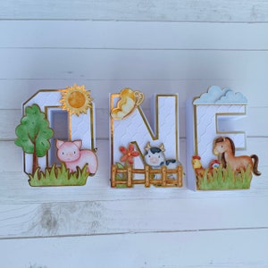 Lettres 3D d'animaux de ferme, décorations de fête, fête d'anniversaire d'animaux de ferme, lettres 3D personnalisées, décoration d'anniversaire, décor sur le thème des animaux de ferme