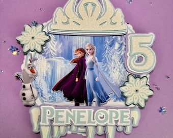 Adorno para tarta inspirado en Frozen, adorno para tarta de Elsa y Ana, fiesta temática de Frozen, decoraciones para fiesta de Frozen, fiesta de Frozen