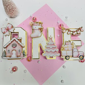Letras 3D de Navidad, decoraciones para fiestas de Navidad, cumpleaños de Navidad, fiesta de Navidad, Navidad rosa