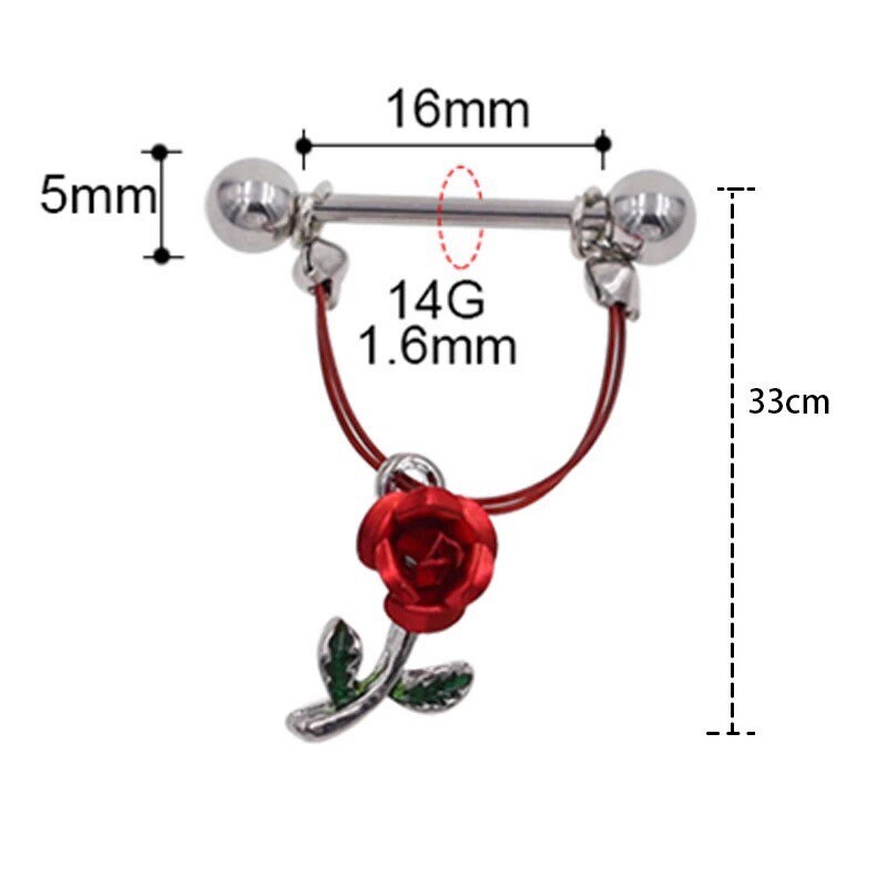 A Pair of Red Rose Nipple Barbell Body Piercing Jewelry 14G Etsy UK
