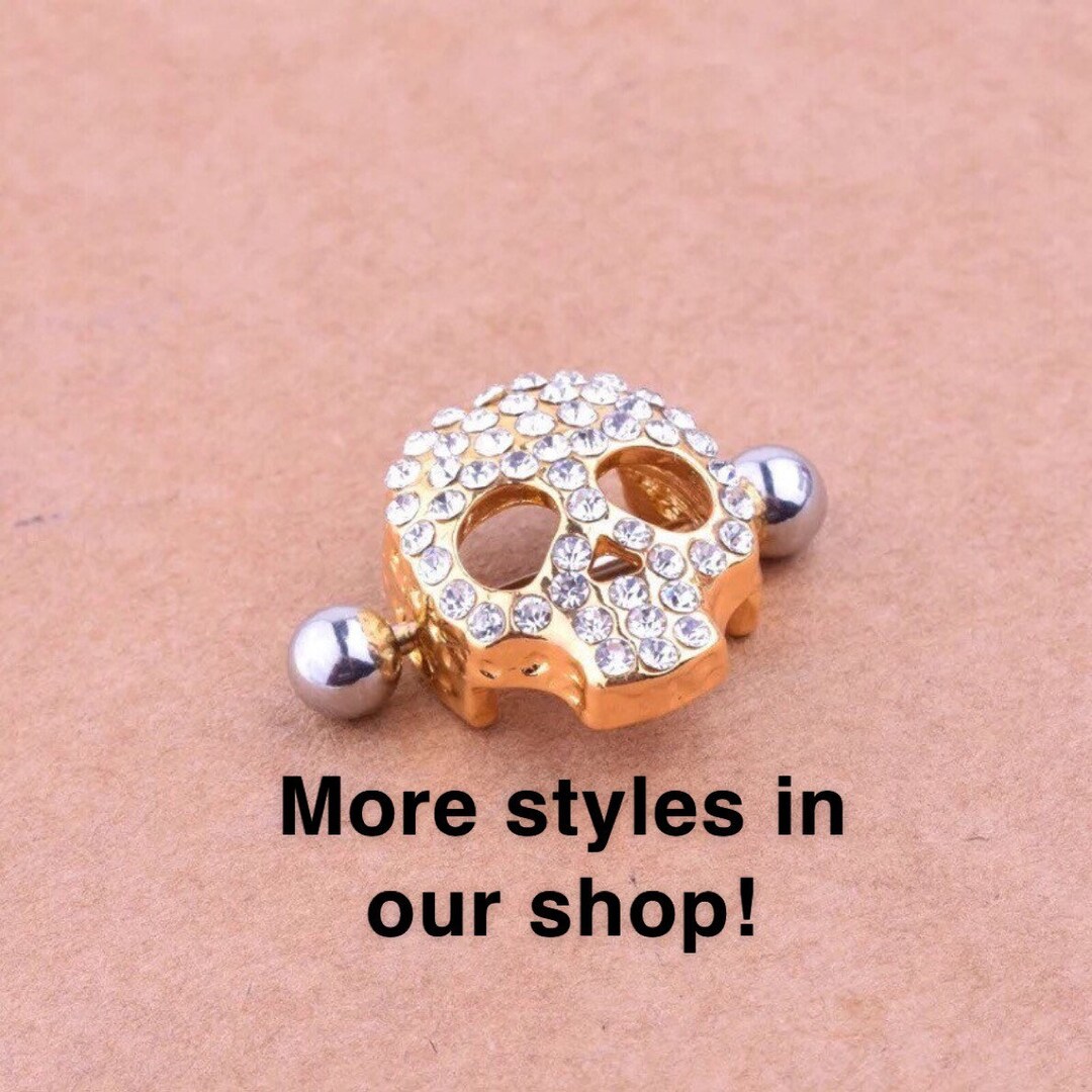 A Pair of Skull Nipple Barbell Body Piercings Jewelry 14G Nipple