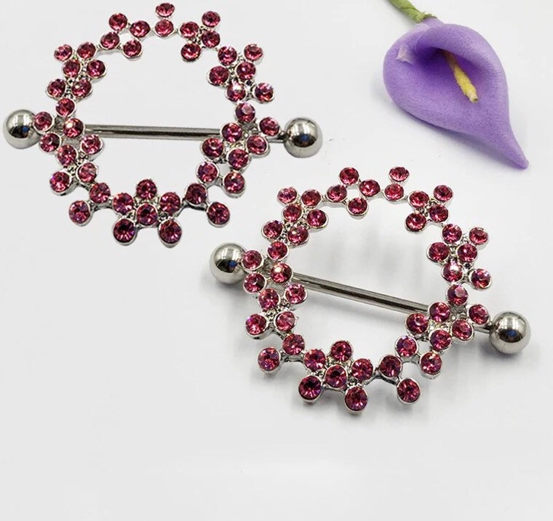Pink Flower Nipple ring body Piercing jewelry 14G 316L Etsy