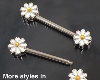 A Pair of Daisy Flower Nipple Barbell Body Piercing Jewelry 14G
