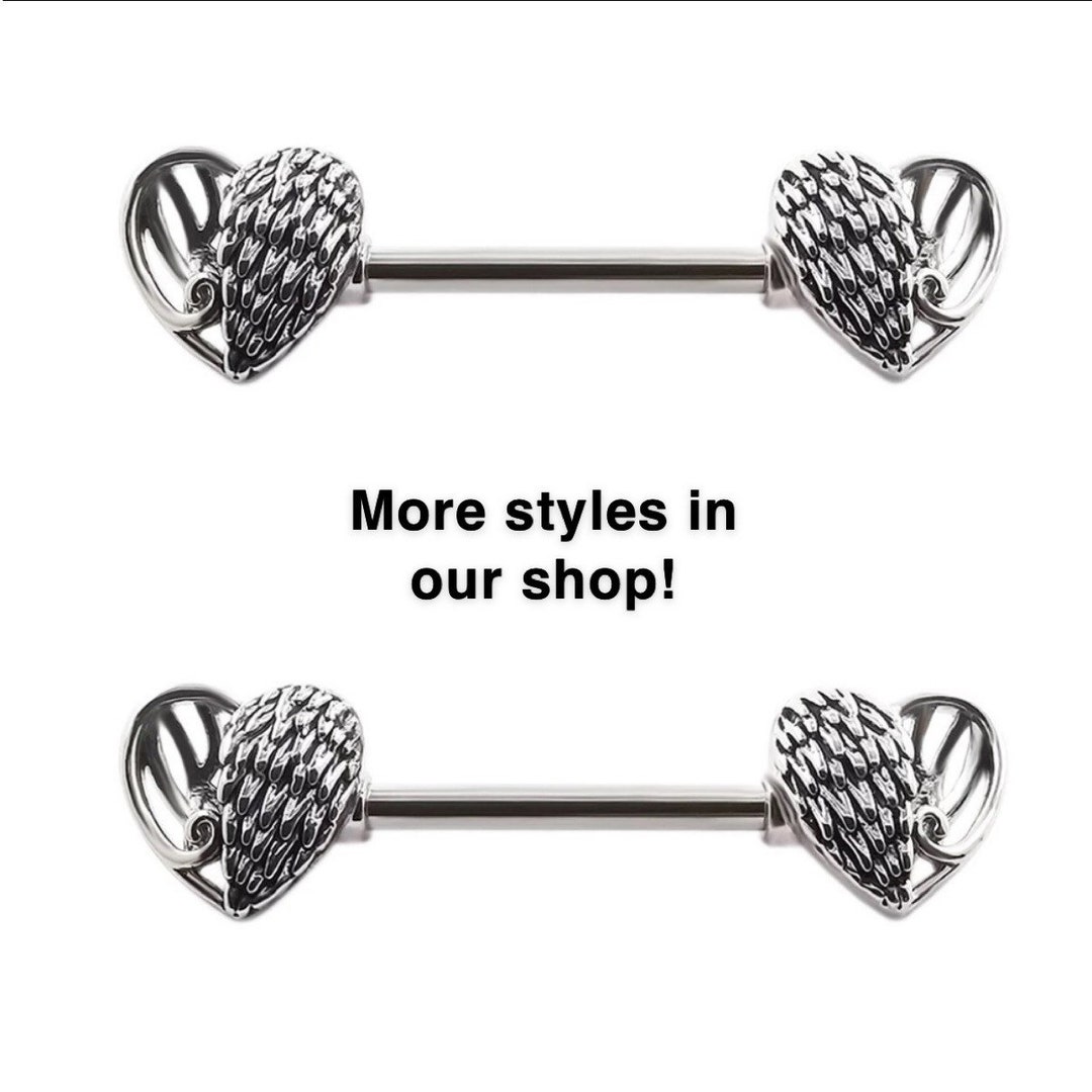 A Pair of Half Heart Nipple Barbell Body Piercing Jewelry 14G Etsy