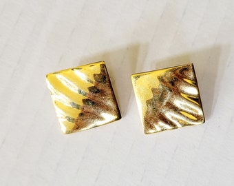 Signed Vintage Brass Stud Diamond-shaped Earrings