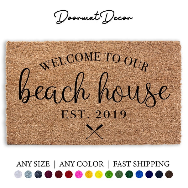 Welcome To Our Beach House Personalized Doormat, Beach Decor, Outdoor Welcome Mat, Beach Door Mat, Ocean Bay Beach Lake Home Decor
