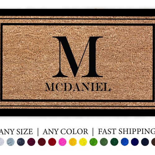 Monogram Border Personalized Doormat Flocked Coir Door Mat Etsy