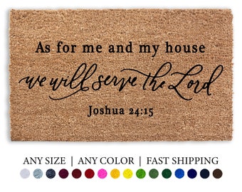 As For Me & My House We Will Serve The Lord Doormat, Joshua 24:15 Bible Verse Rug, Christian Home Decor, Custom Scripture Gift