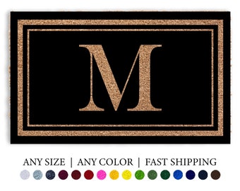 Full Color Personalized Doormat, Border Monogram Initial Coir Black Door Mat, Welcome Mat, Wedding Gift, Realtor Gift, Outdoor Rug