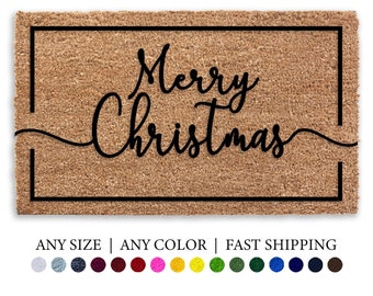 Merry Christmas Doormat, Holiday Decor Door Mat, Flocked Coir Welcome Mat, Outdoor Entryway Mat, Christmas Gift Decor