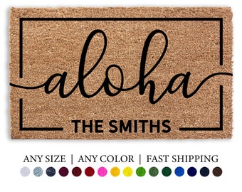 Aloha Personalized Doormat, Beach Decor Door Mat, Outdoor Welcome Mat, Beach Door Mat Rug, Ocean Bay Beach Lake Home Decor