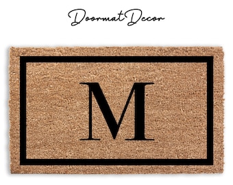 Monogram Border Personalized Doormat, Flocked Coir Door Mat, Outdoor Welcome Mat, Family Name Doormat, Housewarming, Realtor Client Gift