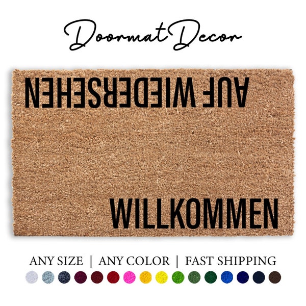 Willkommen Auf Wiedersehen German Doormat, Flocked Coir Door Mat, Hello Goodbye Gift, Germany Outdoor Welcome Mat, Custom Personalized Gift