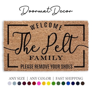 Personalized Name Remove Your Shoes Doormat, Shoes Off Flocked Coir Door Mat, Welcome Mat, Engagement Wedding Gift, Realtor Gift