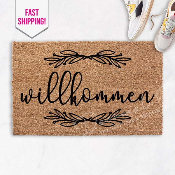 Willkommen German Doormat, Flocked Coir Doormat, German Doormat, Outdoor Welcome Mat, Custom Personalized Door Mat, Housewarming