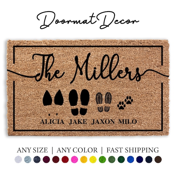 Personalized Name Shoe Print Doormat, High Heel Paw Print Dog Cat Flocked Coir Door Mat, Welcome Mat, Engagement Wedding Gift, Realtor Gift