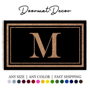 Full Color Personalized Doormat, Border Monogram Initial Coir Black Door Mat, Welcome Mat, Wedding Gift, Realtor Gift, Outdoor Rug