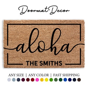 Aloha Personalized Doormat, Beach Decor Door Mat, Outdoor Welcome Mat, Beach Door Mat Rug, Ocean Bay Beach Lake Home Decor