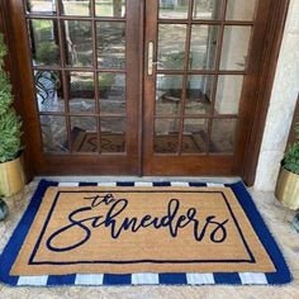 Personalized Name Doormat, Flocked Coir Door Mat, Welcome Mat, Engagement Wedding Gift, Realtor Client Gift, Outdoor Rug, Double Door