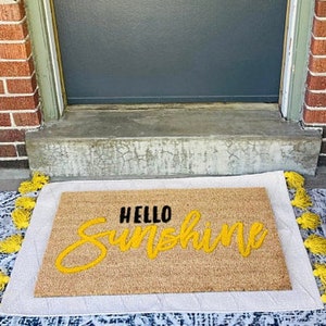 Hello Sunshine Doormat, Flocked Coir Outdoor Welcome Mat, Personalized Custom Personalized Door Mat, Summer Decor, Entryway Rug