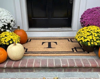 Monogram Border Personalized Doormat, Flocked Coir Door Mat, Outdoor Welcome Mat, Family Name Doormat, Housewarming, Realtor Client Gift