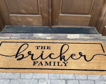 Personalized Name Doormat, Flocked Coir Door Mat, Welcome Mat, Engagement Wedding Gift, Realtor Client Gift, Outdoor Rug, Double Door