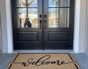 Welcome Script Doormat, Flocked Coir Outdoor Welcome Mat, Personalized Door Mat, Custom Personalized Door Mat, Housewarming Client Gift