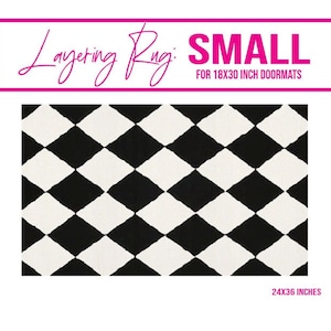 SMALL Urban Diner Cotton Rug, Black Diamond Pattern Checkerboard Woven Indoor Outdoor Layering Rug, Under 18x30 Inch Doormat, Door Mat Rug