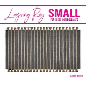 SMALL Old Fashioned Layering Rug, 24x36 in Black Jute Cotton Woven Rug Indoor Outdoor, Fits Under 18x30 Inch 2x3 Doormat