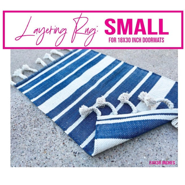 SMALL Yacht Club Cotton Layering Rug, Blue Stripe Rope Tassels Print Woven Indoor Outdoor Layering Rug, Layering Rug Under Door Mat