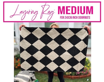 MEDIUM Urban Diner Cotton Layering Rug, Black Checkerboard Diamond Pattern Woven Indoor Outdoor Layering Rug, Layering Rug Under Door Mat