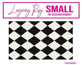 SMALL Urban Diner Cotton Rug, Black Diamond Pattern Checkerboard Woven Indoor Outdoor Layering Rug, Under 18x30 Inch Doormat, Door Mat Rug