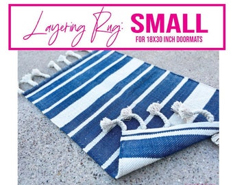 SMALL Yacht Club Cotton Layering Rug, Blue Stripe Rope Tassels Print Woven Indoor Outdoor Layering Rug, Layering Rug Under Door Mat