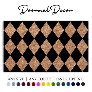 Diamond Pattern Doormat, Checkered Flocked Coir Doormat, Outdoor Rug, Entryway Decor, Custom Personalized Door Mat, Housewarming Client Gift