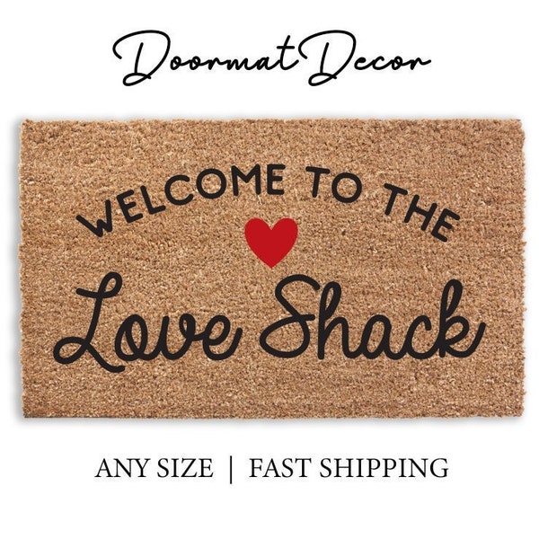 Welcome To The Love Shack Red Heart Doormat, Flocked Coir Outdoor Welcome Mat Rug, Doormat With Border Mat, Entryway Decor, Heart Doormat