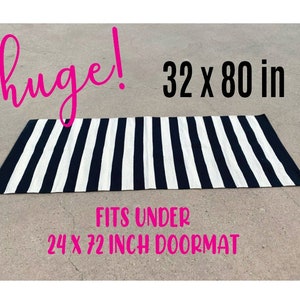 LARGE Modern Stripe Layering Rug, 32x80 inch Black & White Stripes, Indoor OutdoorLayered Mat, Fits Under 24x72 in Doormats