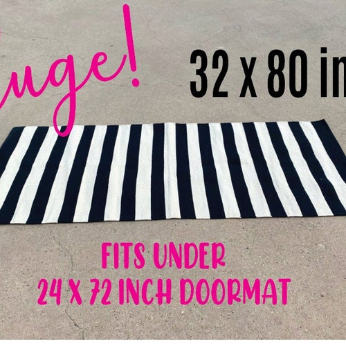 HUGE Layering Rug 32x80 Inch Black & White Bold Stripe Etsy
