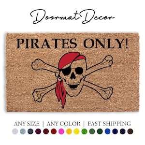Pirate Skull Doormat  Flocked Coir Outdoor Welcome Mat  Custom Personalized Gift for Lake House Decor