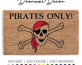 Pirate Skull Doormat  Flocked Coir Outdoor Welcome Mat  Custom Personalized Gift for Lake House Decor